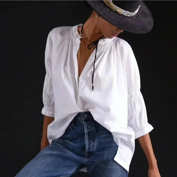 NWT Anthropologie Harshman 100% Cotton Puff-Sleeved Buttondown Top - Picture 1 of 9
